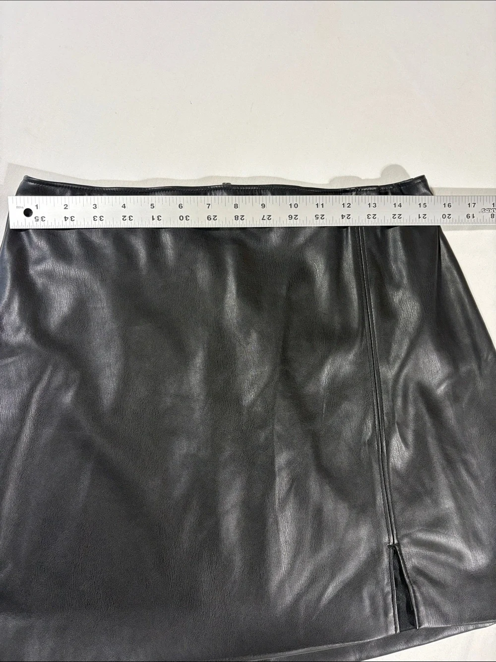 Hollister Black Faux Leather Mini Skirt with Front Slit Large